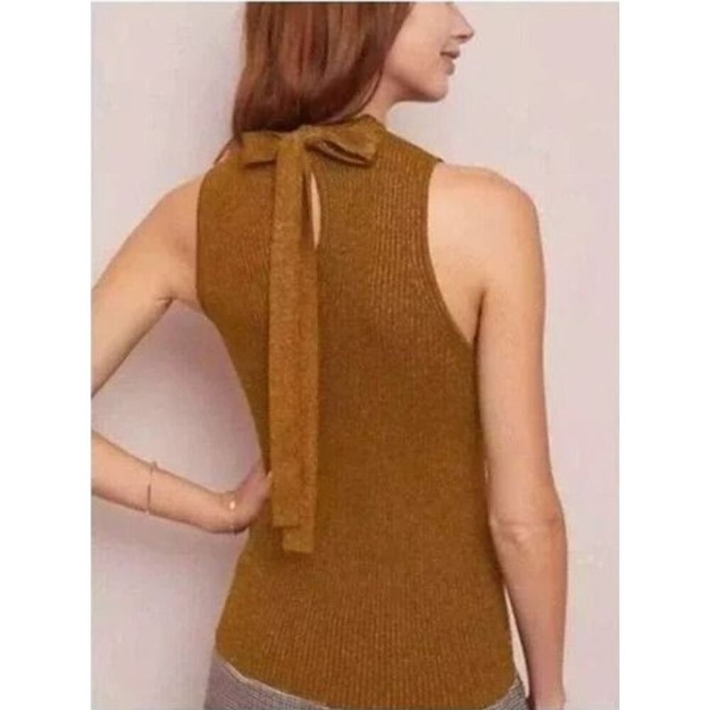 Anthropologie Mustard Sleeveless Blouse with Bow Detail